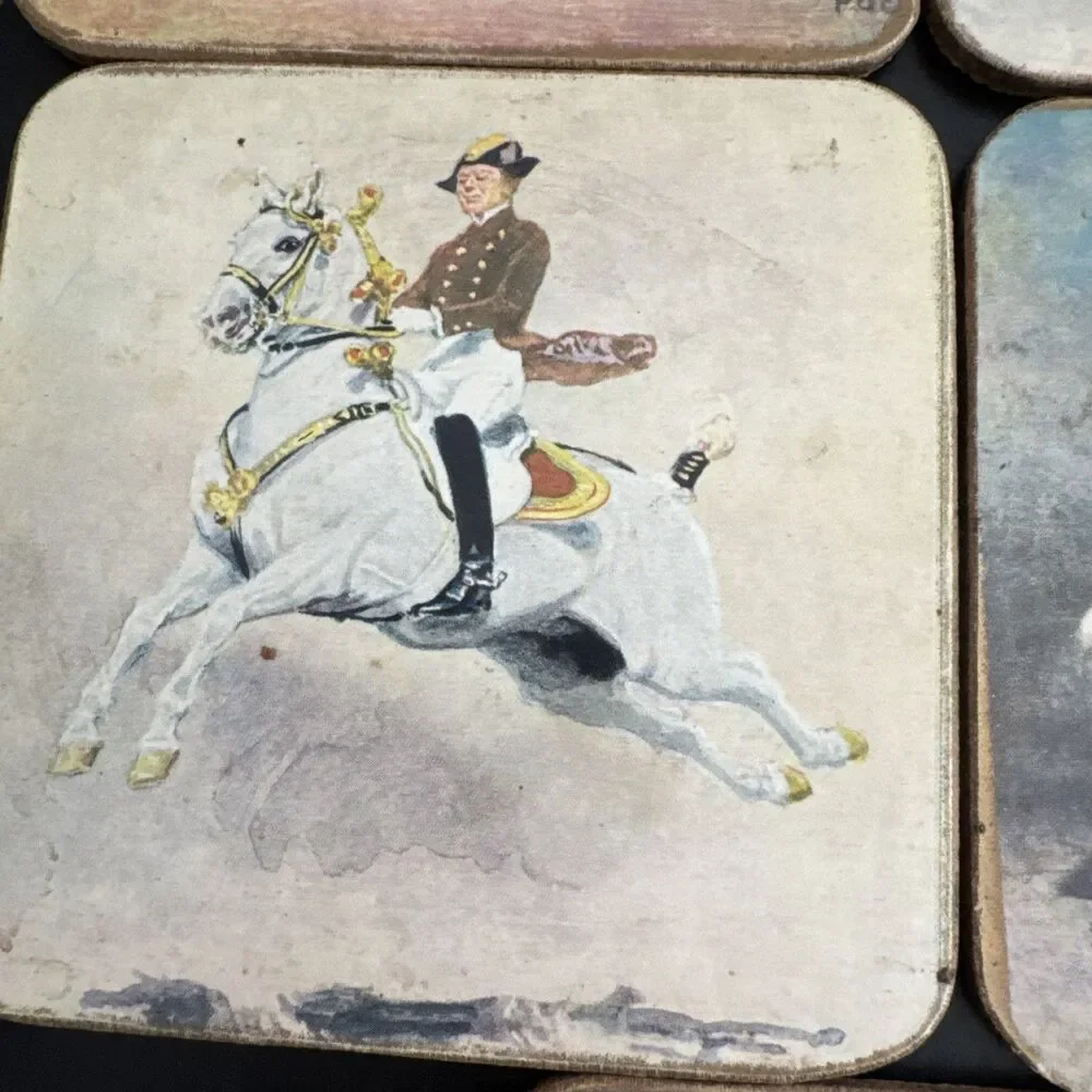 Vintage Alexander Pock Modern Riding School Sheraton Set of Five Coasters Horses